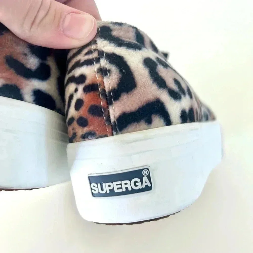 Superga Velvet Leopard Print Chunky Platform Lace-Up Sneakers Size‎ 39.5